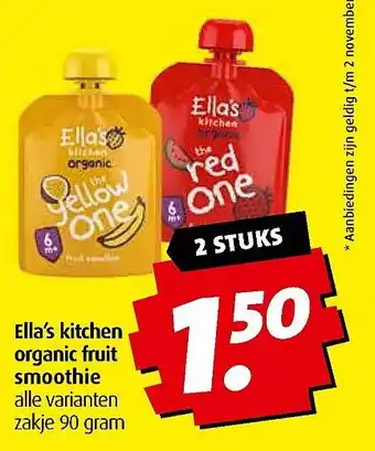 Boni Ella's kitchen organic fruit smoothie aanbieding