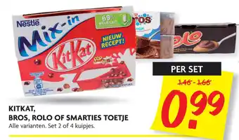 Dekamarkt Kitkat, bros, rolo of smarties toetje aanbieding