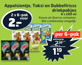 Trekpleister Appelsientje, Taksi en Dubbelfrisss drinkpakjes 200ml aanbieding