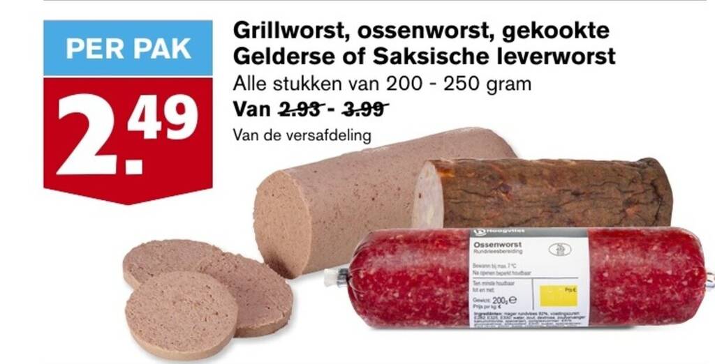 Grillworst, ossenworst, gekookte Gelderse of Saksische leverworst