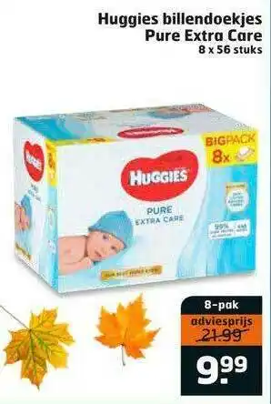 Trekpleister Huggies Billendoekjes Pure Extra Care 8 X 56 Stuks aanbieding