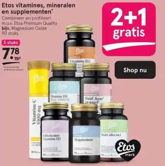 Etos vitamines, mineralen en supplementen aanbieding