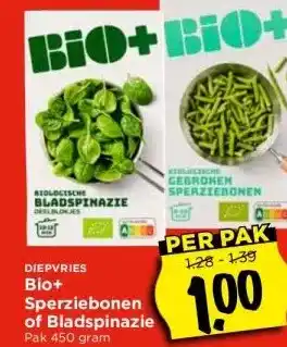 Vomar Voordeelmarkt Bio+ Sperziebonen of Bladspinazie aanbieding