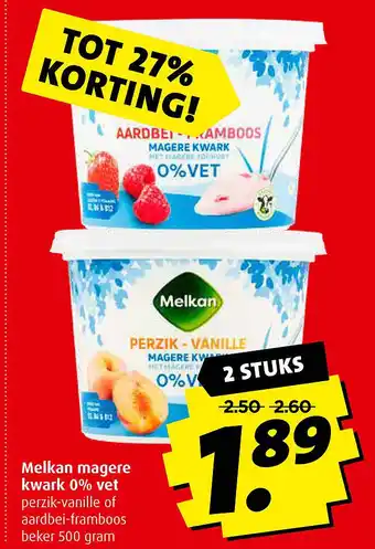 Boni Melkan magere kwark 0% vet 500gram aanbieding