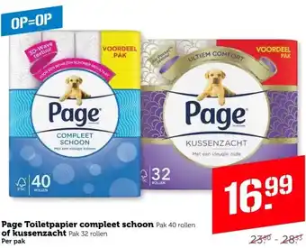 Coop Page Toiletpapier compleet schoon Pak 40 rollen of kussenzacht Pak 32 rollen aanbieding