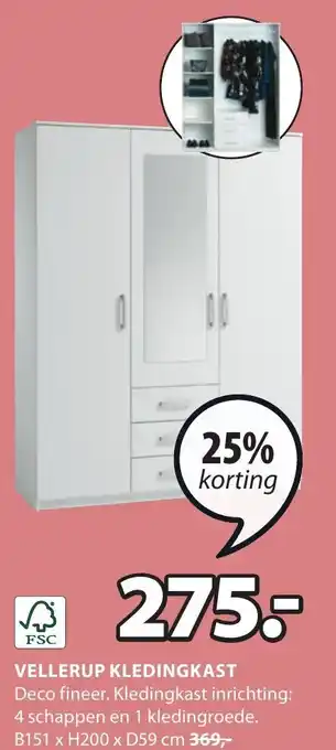 Jysk VELLERUP KLEDINGKAST aanbieding