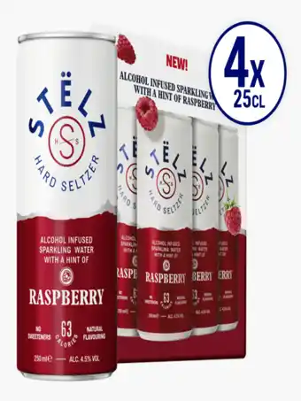 Flink Stëlz Hard Seltzer Raspberry 4-Pack 25cl 4,5% aanbieding