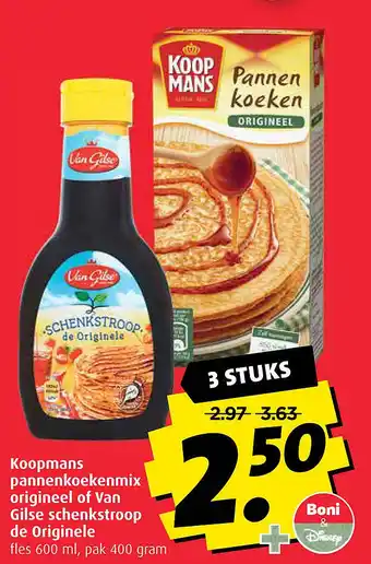 Boni Koopmans pannenkoekenmix origineel of Van Gilse schenkstroop de Originele aanbieding