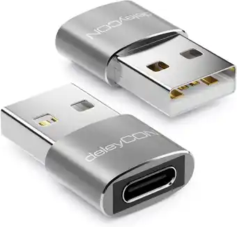 Amazon deleyCON USB C naar USB-Adapter [2 Stuks] USB C-Bus naar USB A-Stekker - voor PC Computer Laptop Notebook Aluminium Zilver aanbieding