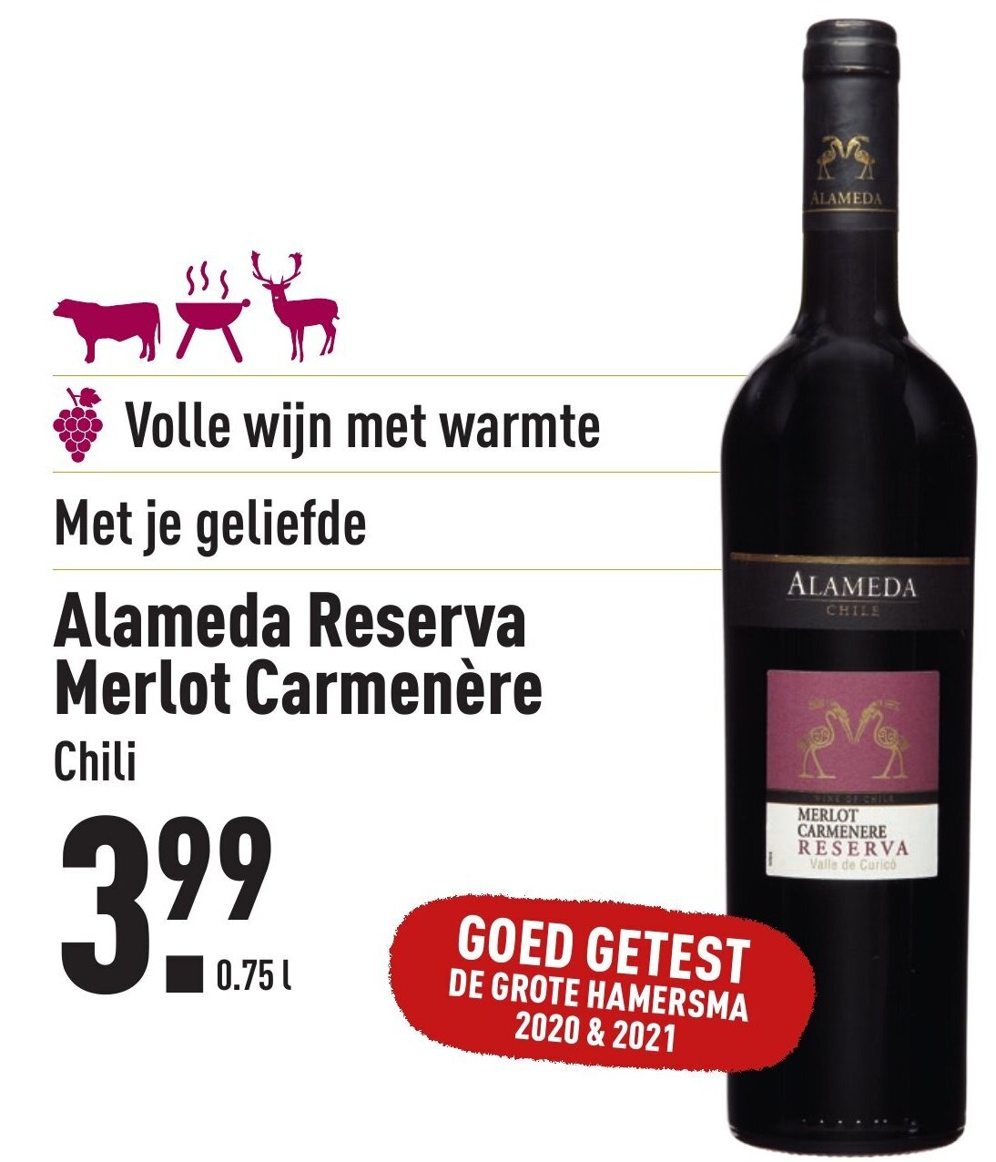 Alameda Reserva Merlot Carmenere 750ml aanbieding bij ALDI