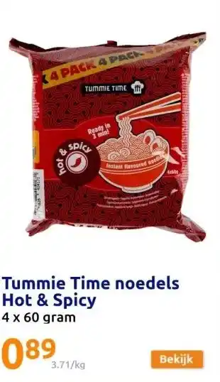 Action Tummie Time noedels Hot & Spicy aanbieding