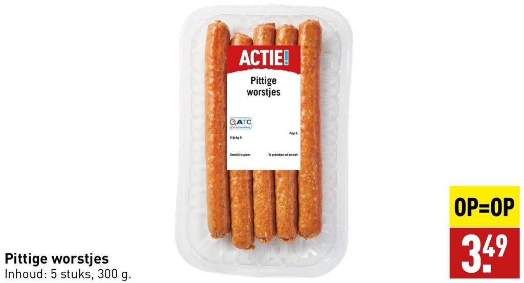 Pittige worstjes 300 g. aanbieding bij ALDI