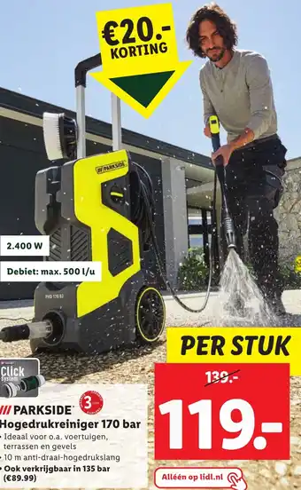 Lidl PARKSIDE Hogedrukreiniger 170 bar aanbieding