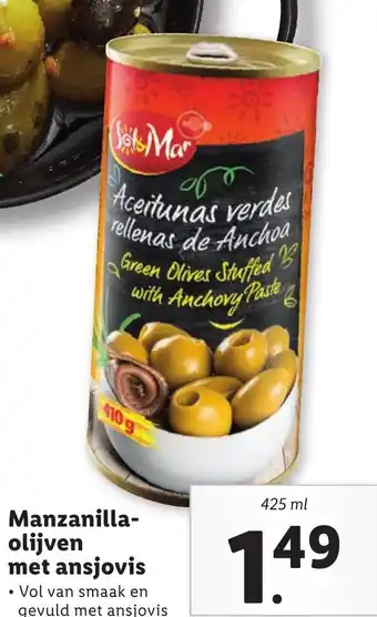 Lidl Manzanilla olijven met ansjovis 425ml aanbieding