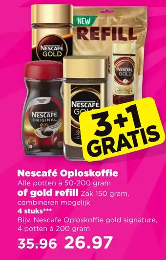 PLUS Nescafe Oploskoffie gold signature 200 gram aanbieding