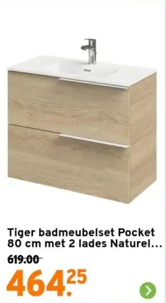 GAMMA Tiger badmeubelset Pocket 80 cm met 2 lades Naturel aanbieding