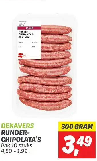 Dekamarkt RUNDER CHIPOLATA'S 300 GRAM aanbieding