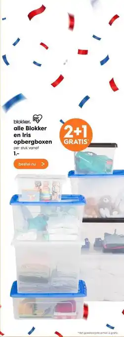 Blokker Alle blokker en iris opbergboxen 2+1 Gratis aanbieding