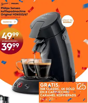 Blokker Philips SENSEO koffiepadmachine Original HD6553/67 aanbieding