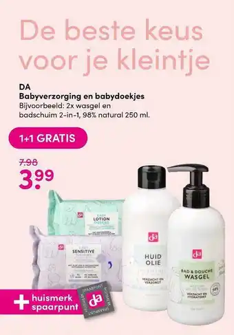 DA DA Babyverzorging En Babydoekjes 1+1 Gratis 250ml aanbieding