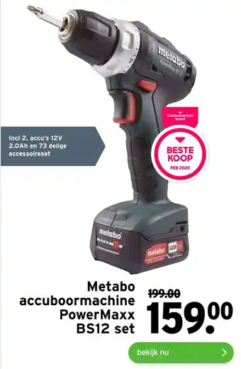 GAMMA Metabo accuboormachine PowerMaxx BS12 set aanbieding