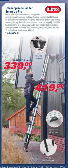 Probin Telescopische Ladder Smart Up Pro 11-Treeds aanbieding