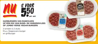 Jumbo HAMBURGERS VAN RUNDVLEES OF EEN MIX VAN RUND- EN VARKENSVLEES OF VERSE VEGAN BURGERS aanbieding