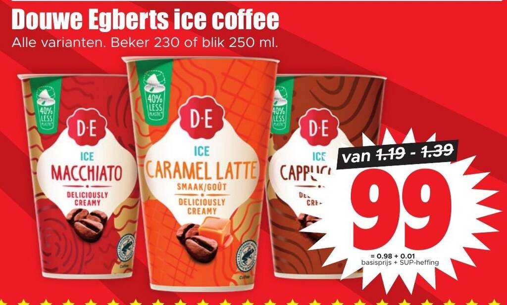 Douwe Egberts ice coffee Beker 230 of blik 250 ml aanbieding bij Dirk