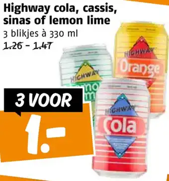 Poiesz Highway cola, cassis, sinas of lemon lime 3 x 330 ml aanbieding