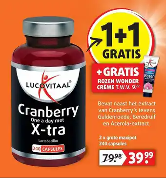 Lucovitaal Lucovitaal Cranberry One A Day Met X-Tra 1+1 Gratis aanbieding