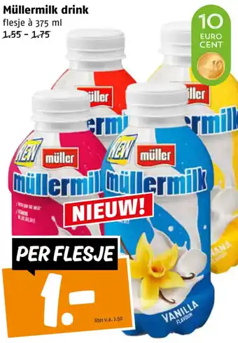 Poiesz Müllermilk drink flesje à 375 ml aanbieding