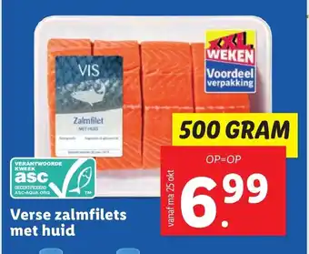 Lidl Verse zalmfilets met huid 500g aanbieding