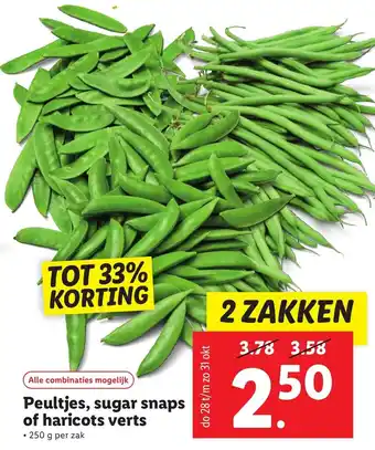 Lidl Peultjes, sugar snaps of haricots verts aanbieding