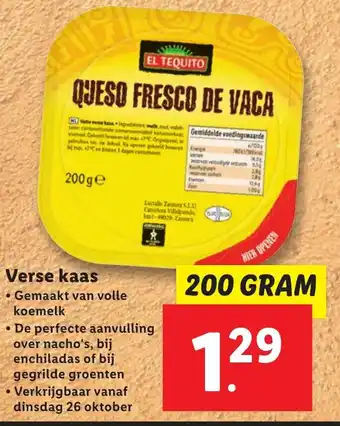 Lidl Verse kaas 200g aanbieding