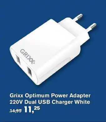 AKO Grixx Optimum Power Adapter 220V Dual USB Charger White aanbieding