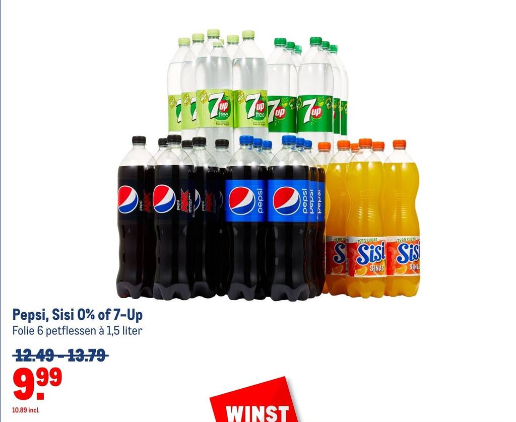 Pepsi, Sisi 0% of 7-Up 1,5 liter 1.5 liter aanbieding bij Makro
