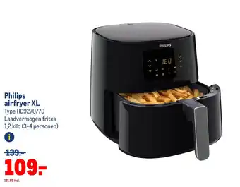 Makro Philips Airfryer XL Type HD9270/70 Laadvermogen frites 1,2 kilo 3-4 Personen aanbieding