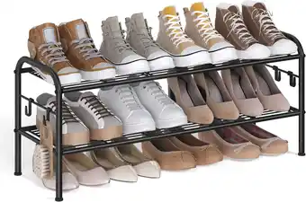 Amazon SONGMICS schoenenrek, gelaagde schoenenorganizer, metaal met 4 zijhaken, biedt plaats aan 10 paar, in hoogte verstelbaar, voo aanbieding