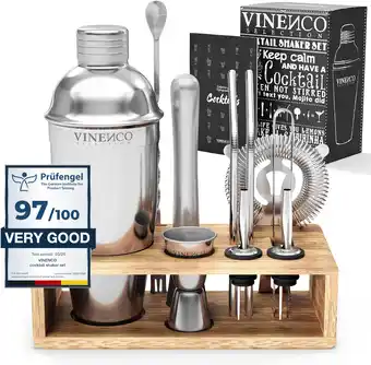 Amazon Cocktailshaker Set Manhattan met Houten + Recepten Boek: 13 Delig RVS Staal Premium Barkeeper Kit | Prof Cocktail Shaker Bar  aanbieding