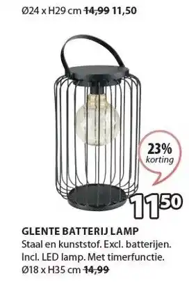 Jysk GLENTE BATTERIJ LAMP aanbieding