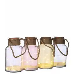 Pets Place Mica Decorations Glazen Pot Met 25 Ledverlichting - Decoratie - Ø14x26.5 cm Roze Transparant 4 Assorti aanbieding