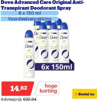 Bol.com Dove Advanced Care Original Anti- Transpirant Deodorant Spray  6 x 150ml aanbieding