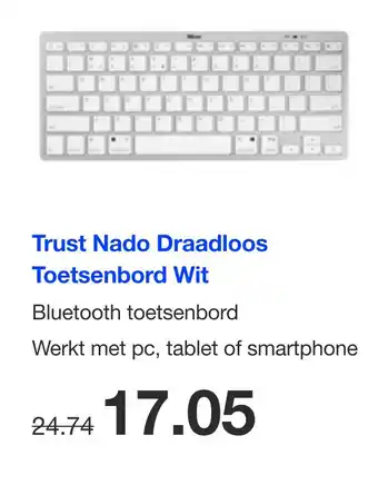 DirectSale Trust Nado Draadloos Toetsenbord Wit aanbieding