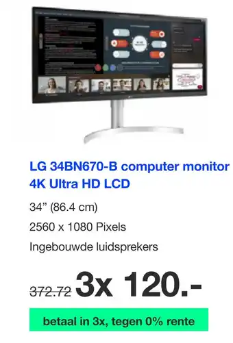 DirectSale LG 34BN670-B computer monitor 4K Ultra HD LCD aanbieding