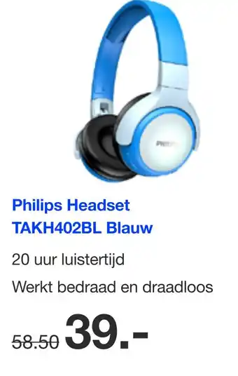 DirectSale Philips Headset TAKH402BL Blauw aanbieding