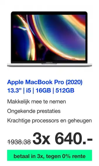 DirectSale Apple MacBook Pro (2020) 13.3" | 15| 16GB|512GB aanbieding