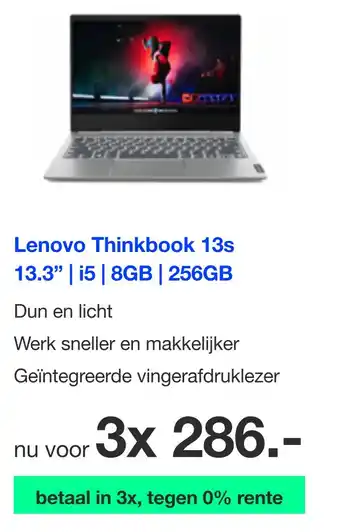 DirectSale Lenovo Thinkbook 13s 13.3" | i5|8GB | 256GB aanbieding