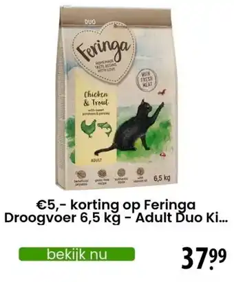 Zooplus €5,- korting op Feringa Droogvoer 6,5 kg - Adult Duo Kip met Forel aanbieding