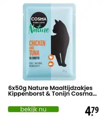Zooplus 6x50g Nature Maaltijdzakjes Kippenborst & Tonijn Cosma Kattenvoer aanbieding