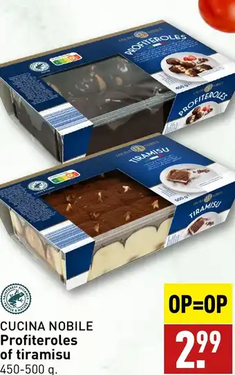 ALDI CUCINA NOBILE Profiteroles of tiramisu 450-500 g. aanbieding